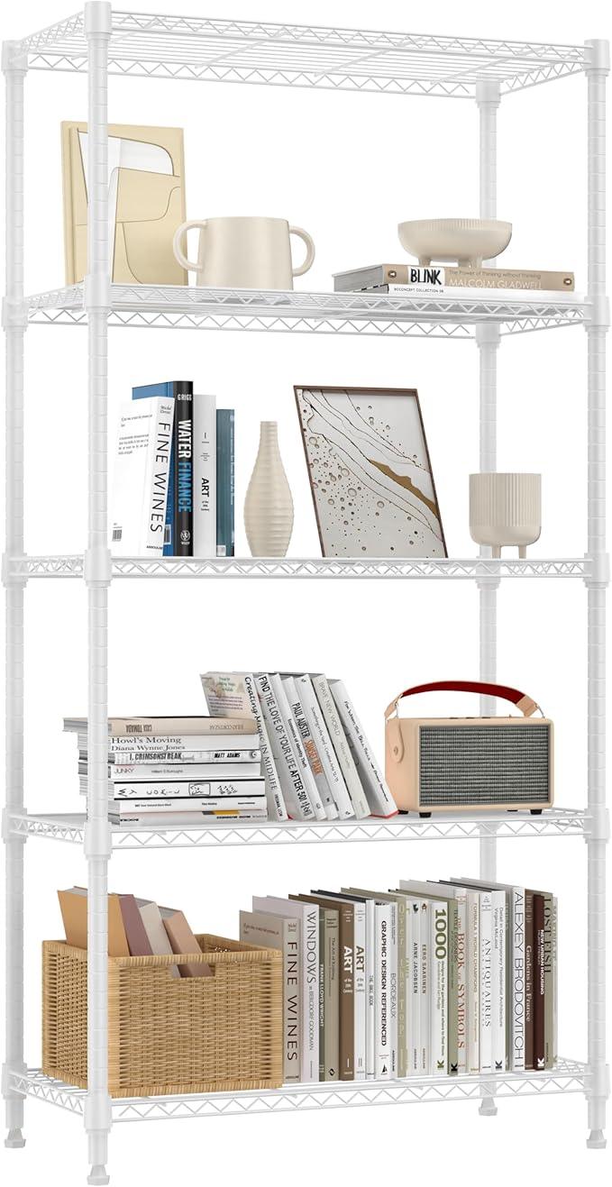 1250 lbs 5 Tier Shelf Metal Storage Shelves Wire Rack Closet Organizers for Garage Kitchen Bathroom Laundry White 11.8