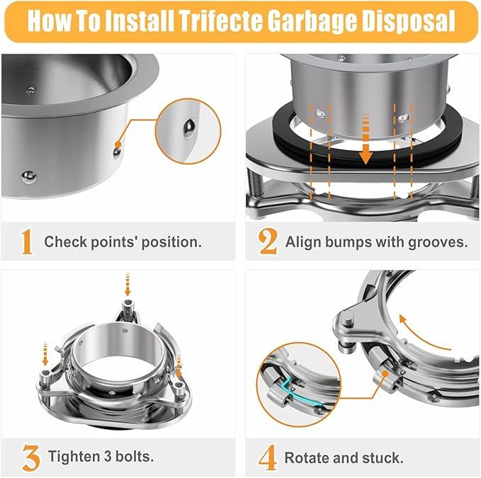 Trifecte Pro 3/4 HP Garbage Disposals with Sound Reduction,Food Waste Coutinuous Feed Garbage Disposal with Power Cord, Dishwasher Hook Up,3800RPM,White