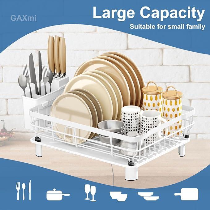 GAXmi Dish Drying Rack Over The Sink Dish Drainer with Drainboard Utensil Holder, 1-Tier White