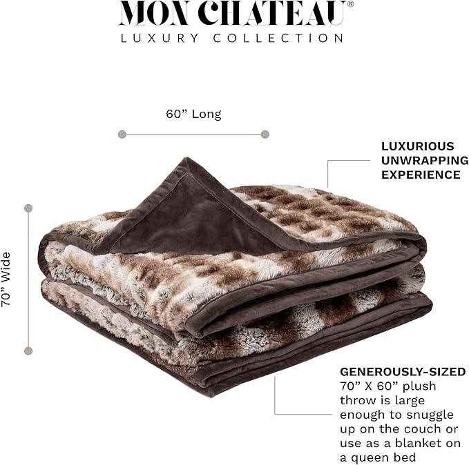 Mon Chateau Premium Reversible Luxury Faux Fur Throw for Couch, Sofa, or Bed - Plush Cozy Soft Blanket for Sleeping or Home Décor, 60