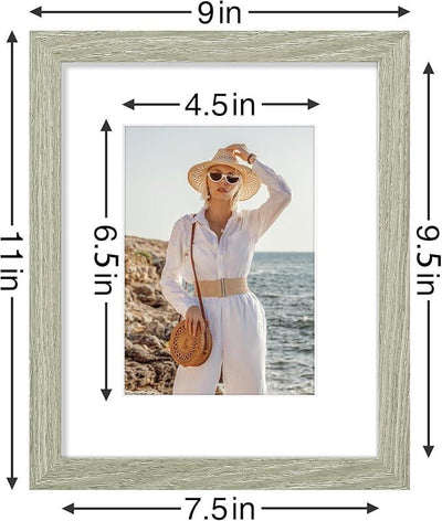 Vittanly 8x10 Picture Frames Set of 9, Shatter Resistant Plexiglass, Display 5x7 Pictures with Mat or 8x10 without Mat, Photo Frames for Wall or Tabletop, Engineered Wood, Driftwood