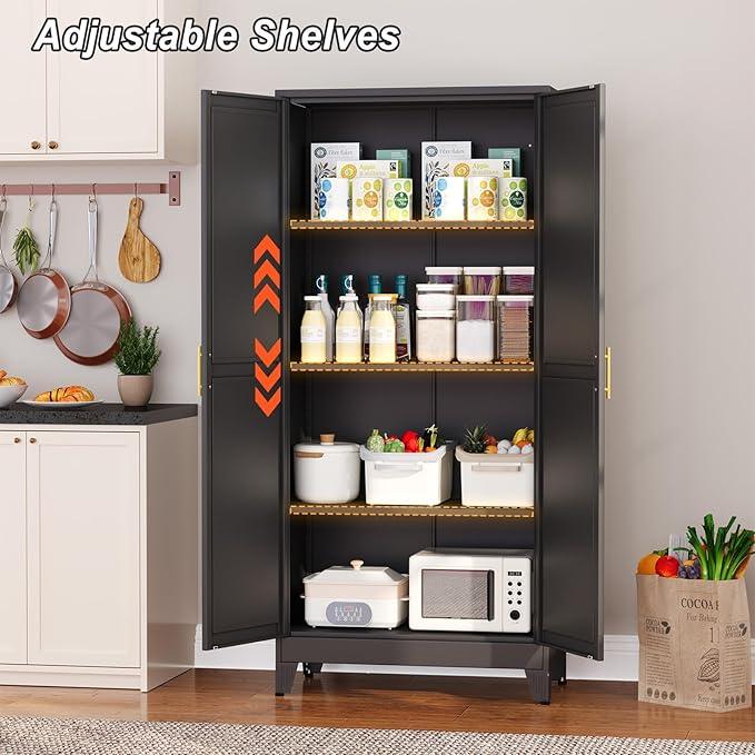 Metal Pantry Cabinet with 2 Doors and Adjustable Shelves, 61