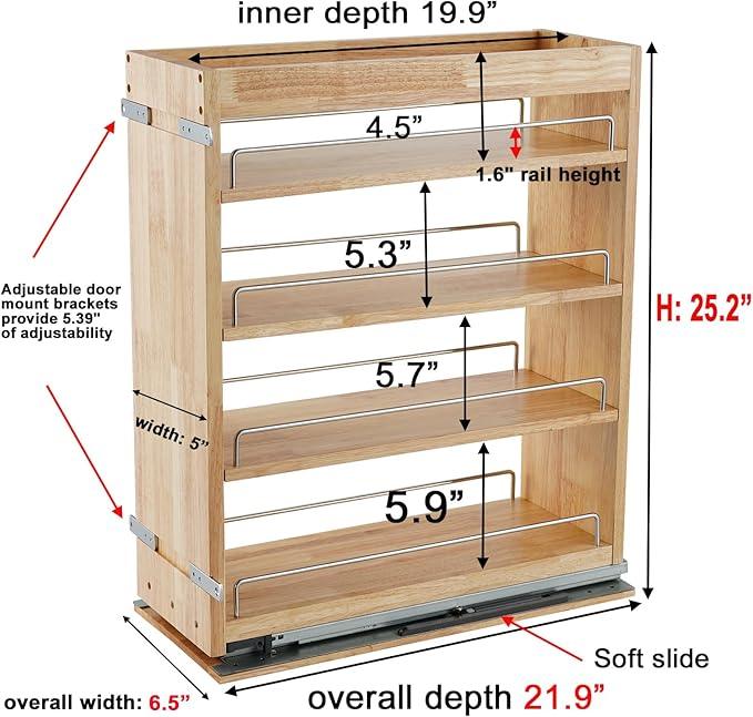 DINDON Pull Out Spice Rack Organizer for Cabinet, (5