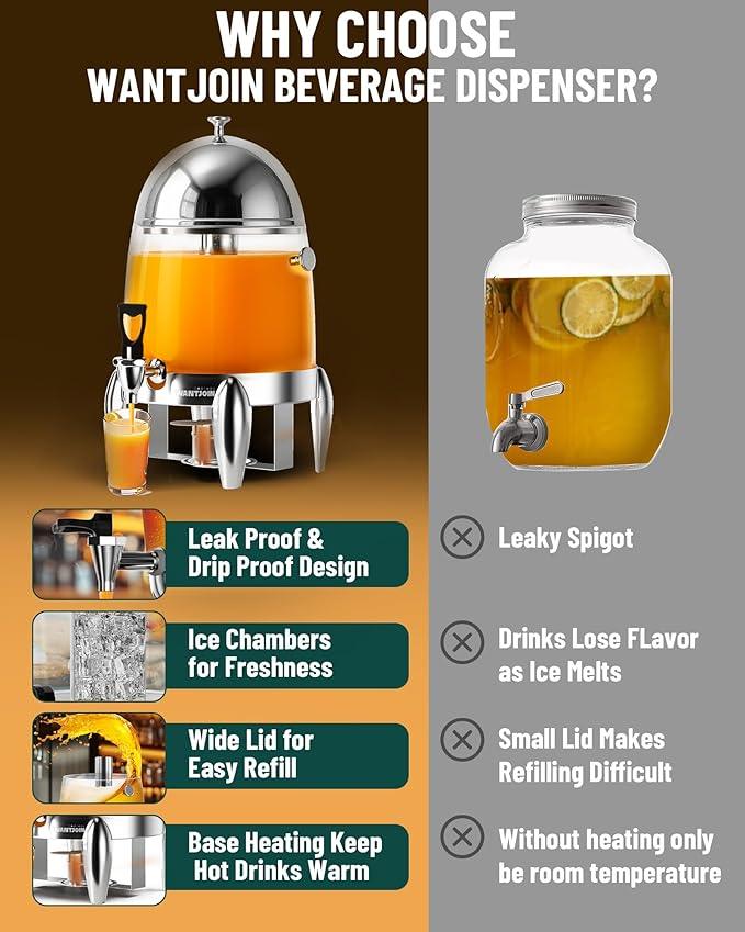 WantJoin Beverage Dispenser With Stand - 3.2 Gallon Drink Dispenser With Ice Core & Fuel Holder, Leakproof Spigot, Visible Container, Drink Dispenser For Cold & Hot Drink Parties Gathering Cafeteria