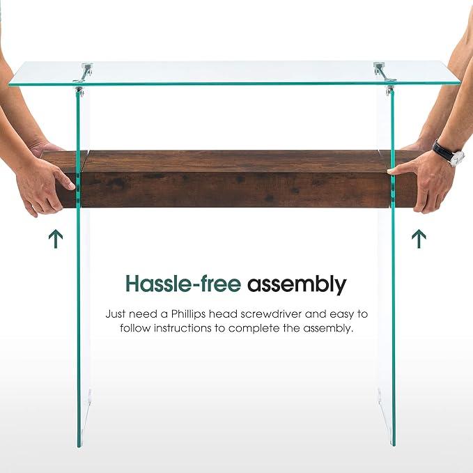 ivinta Glass Console Table with Storage, 39.4
