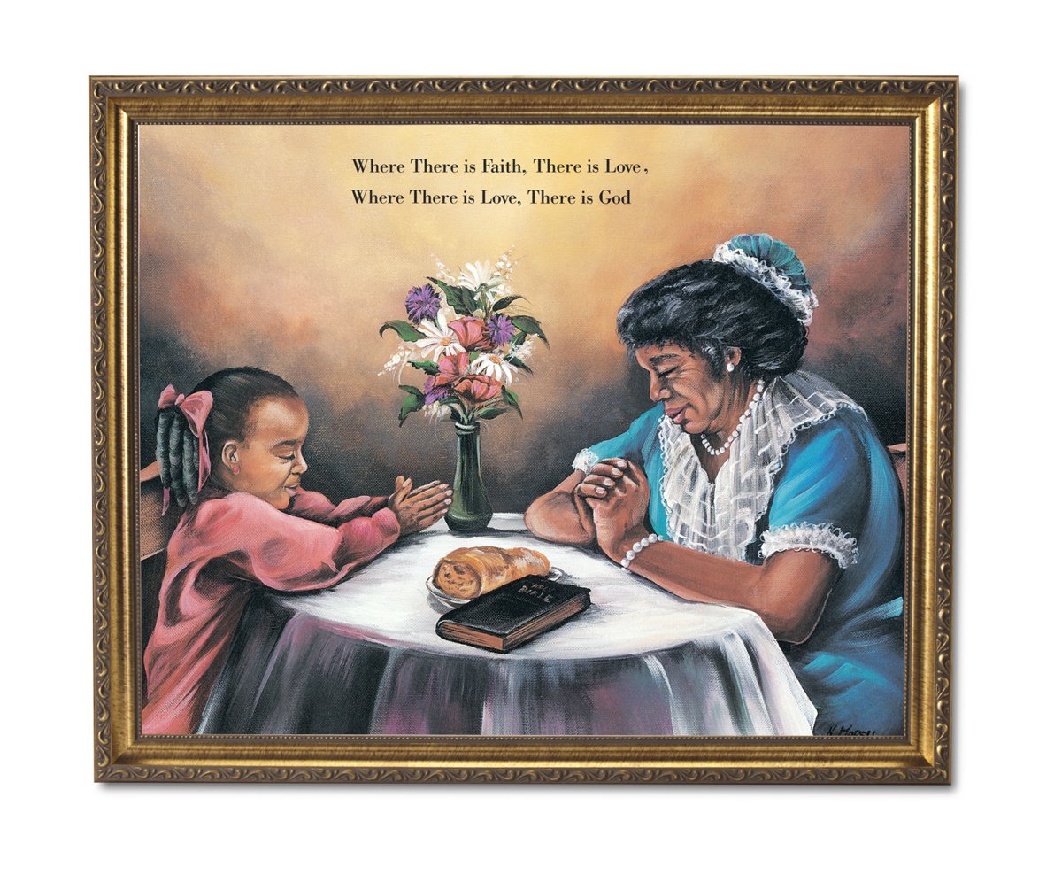 African American Religious Art - Black Grandma Praying Dinner Table 16x20 Framed Print