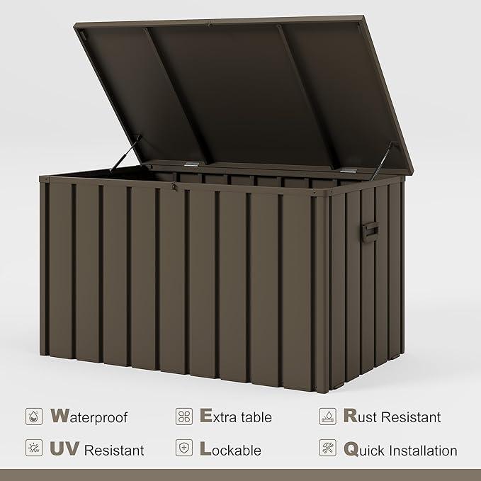 PURPLE LEAF Outdoor Deck Box 120 Gallon Waterproof Lockable Storage Box Container with Lid Deck Organization for Patio Cushions Side Table Pool Accessories Garden Tools, Brown