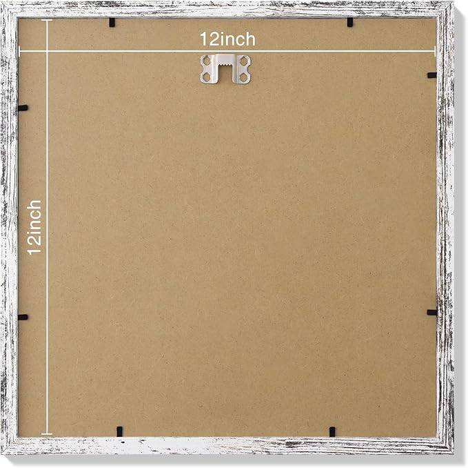 Vittanly 12x12 Picture Frames Set of 9, Shatter Resistant Plexiglass, Display 8x8 Pictures with Mat or 12x12 without Mat, Photo Frames for Wall Mount, Engineered Wood, Distressed White