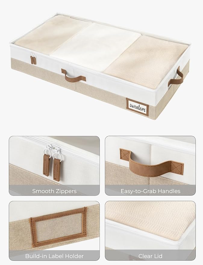 StorageWorks Large Under Bed Storage Containers with Handles and Label Holder, 2 Pack Ultra-thick Fabric Underbed Bins, Closet Organizer for Clothes, Blankets, Sweater