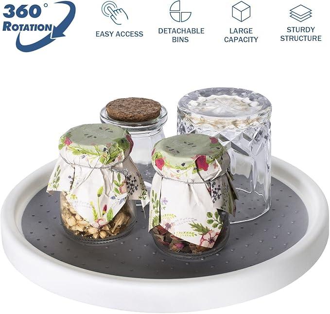 Lazy Susan Organizer, 2 Tier Non Skid Spice Rack Turntable,360 Degree Rotating Seasoning Organizer, 10-Inch Spinning Organizer for Pantry Cabinet, Kitchen, Countertop, Vanity Display Stand