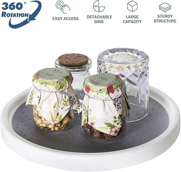Lazy Susan Organizer, 2 Tier Non Skid Spice Rack Turntable,360 Degree Rotating Seasoning Organizer, 10-Inch Spinning Organizer for Pantry Cabinet, Kitchen, Countertop, Vanity Display Stand