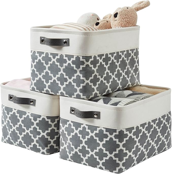 DECOMOMO Grey Storage Bins Fabric Storage Baskets for Shelves, Linen Closet Organization Toys Nursery (Grey Patterns, Large - 3 Pack)