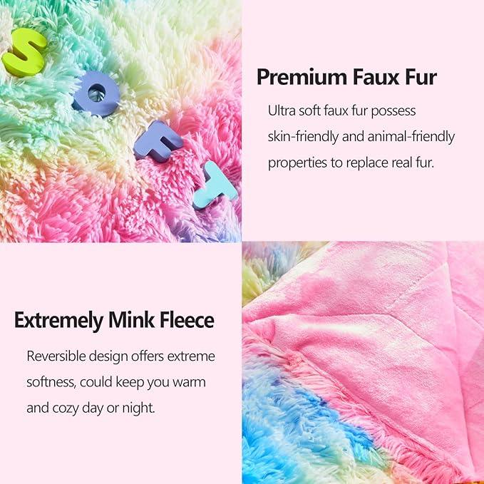 GONAAP Fuzzy Faux Fur Throw Blanket Dark Rainbow Super Soft Cozy Plush Fuzzy Shaggy Blanket for Couch Sofa Bed (Dark Rainbow, Throw(50