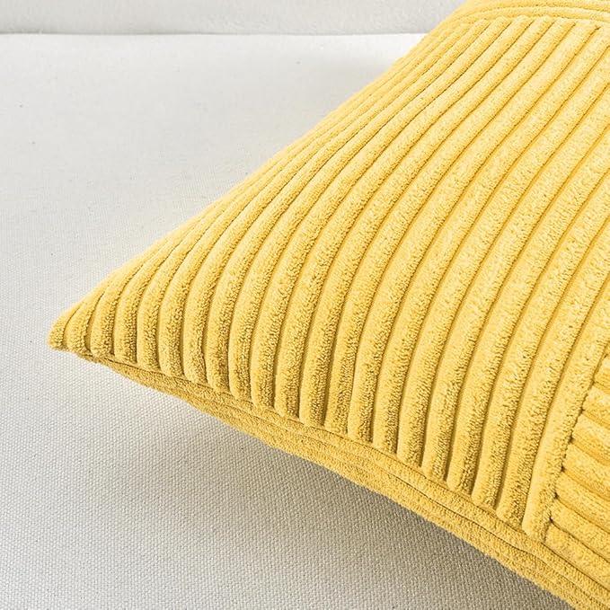 Fancy Homi 2 Packs Yellow Big Decorative Throw Pillow Covers 24x24 Inch for Couch Bed Sofa, Rustic Farmhouse Boho Home Decor, Soft Corss Corduroy Patchwork Accent Square Cushion Case 60x60 cm