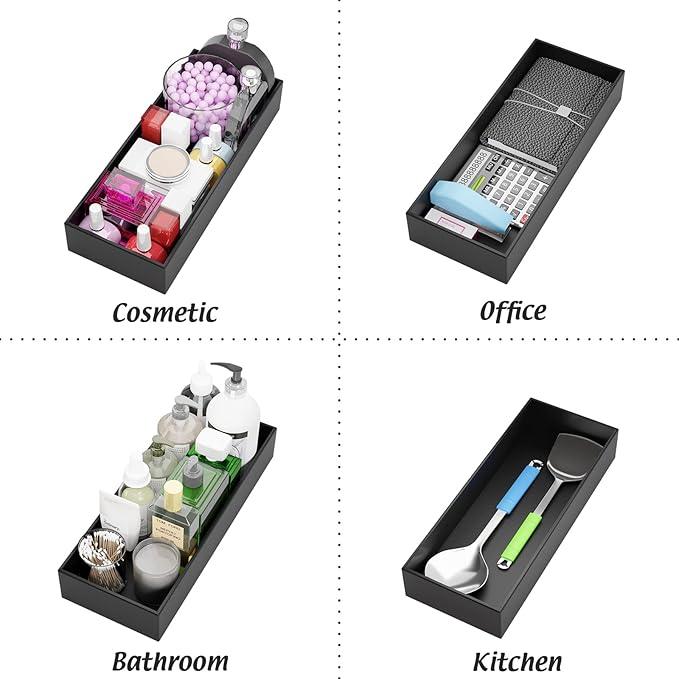 Black Bamboo Drawer Organizer - Silverware&Utensil Holder Organizer for Kitchen Drawers, Multi-Use Drawer Dividers Boxes for Bathroom Counter，Cabinet, Garage, Office Desk, Makeup, Jewelry (15