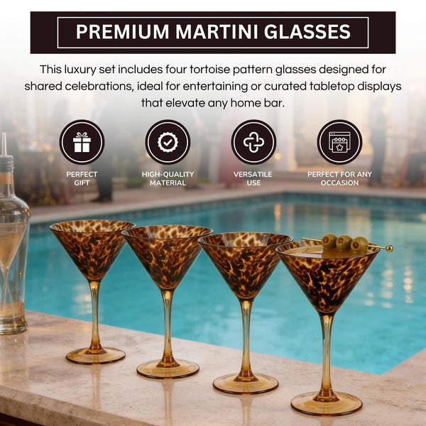 Tortoise Leopard Print Martini 9oz - Set of 4, 7.1