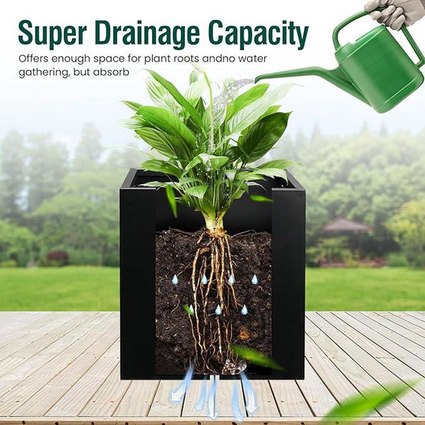 Galvanized Steel Planter Box Black Metal Planter Large Square Indoor Outdoor Planters Cube Steel Heavy Duty Flower Pot 16Inch Powder Coating Modern Commercial Residential for Patio, Deck, Yard, Garden