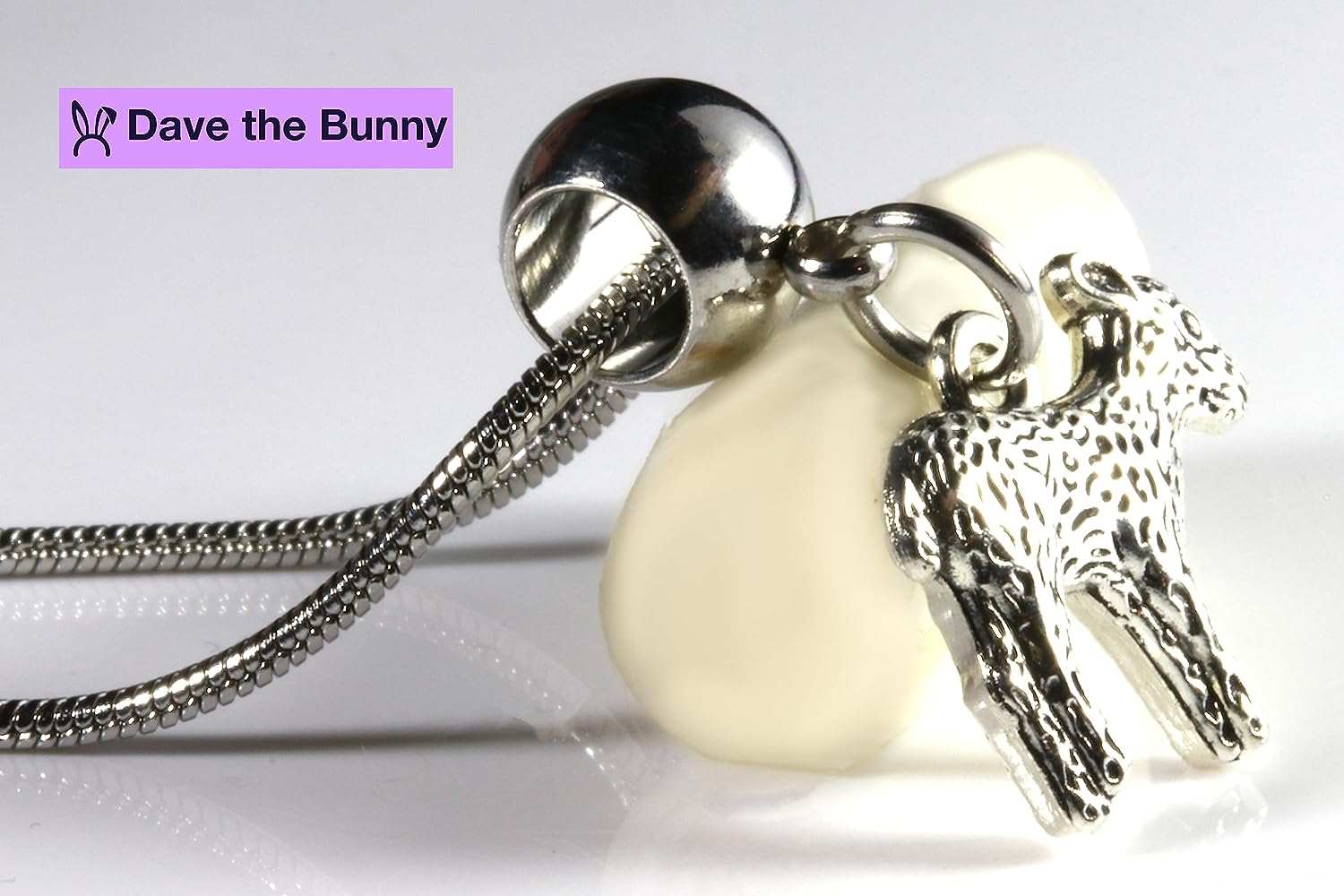 Dave The Bunny Lamb Necklace - Lamb Gifts for Women a Cute Little Lamb Charm or Sheep Charm on a Sheep Necklace or Sheep Jewelry 100% Stainless Steel Snake Chain Necklace
