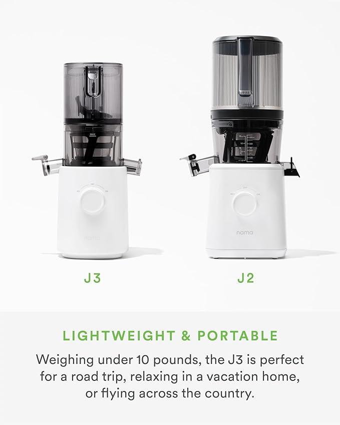 Nama J3 Compact Cold Press Juicer – Space Saving & Self Feeding for Hands-Free Operation – Lightweight, Portable Zero Waste Slow Masticating Juicer – Easy Cleanup & Assembly - White