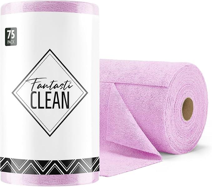 Fantasticlean Microfiber Cleaning Cloth Roll -75 Pack, Tear Away Microfiber Towels, 12