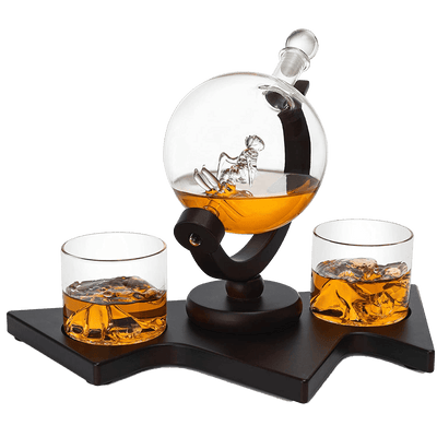 Ski Wine and Whiskey Decanter 850ml With 2 Glacier Mountain Glasses by The Wine Savant - 14