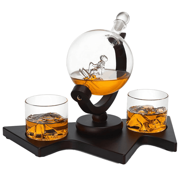 Ski Wine and Whiskey Decanter 850ml With 2 Glacier Mountain Glasses by The Wine Savant - 14