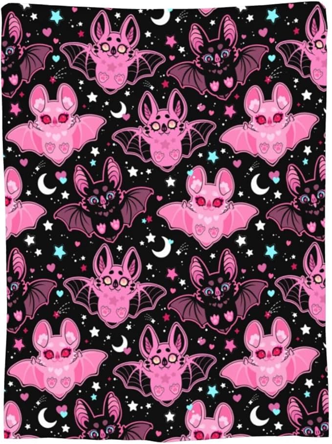 Pink Bat Throw Blanket Soft Fleece Blanket Men Women Gift for Kids Boys Girls for Party Couch Sofa Bed Deco Blankets 60