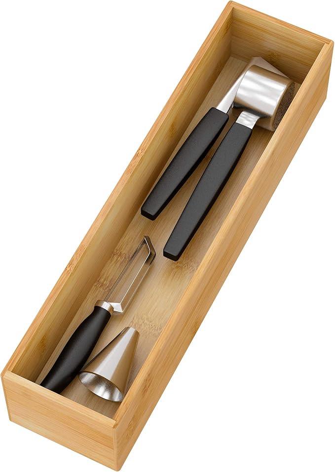 Bamboo Kitchen Drawer Organizer, Wooden Storage Box for Utensil Organizer Silverware Tray Cutlery Holder Flatware Containers - Multi-Use Deep Drawer Dividers Organizer for Bathroom, Jewelry, 12