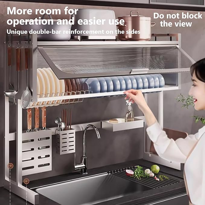 Home Furnishing Dish Rack Over Sink Stainless Steel Over The Sink Dish Drainer Drying Rack Space Kitchen Sink Rack Multifunctional countertop Dish Storage Rack Sink(White,105cm/41.3in)