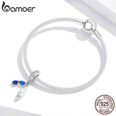 bamoer 2020 Summer Series Surfing with Sunglass Pendant Charm for Bracelet 925 Sterling Silver DIY Jewelry Accessories BSC263