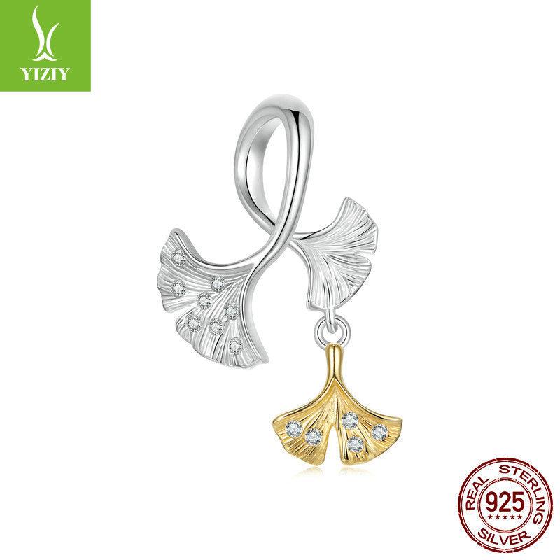 Silver Charm Original Autumn Forest Ginkgo Leaf DIY Pendant Accessories Color coded Electroplated Leaves s925 Pure Silver Beads