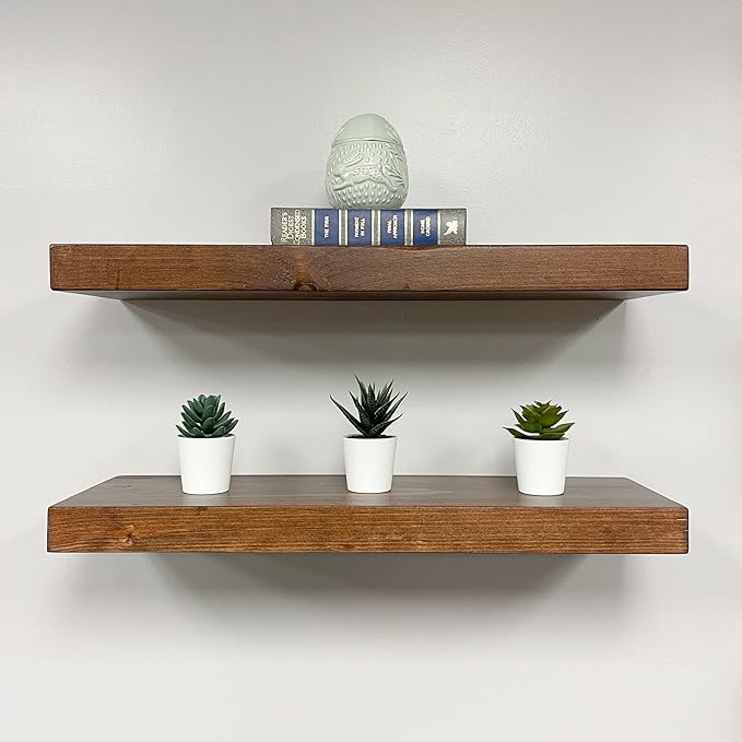 URBANDI, Rustic Floating Shelves, Set of 2, Hidden Bracket, Solid Wood, Heavy Duty, Wall Mounted Shelves, (Provincial, 60Wx12D)