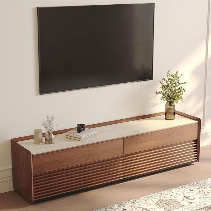 POVISON Fully-Assembled Mid Century Matte Sintered Stone TV Stand, 70.87