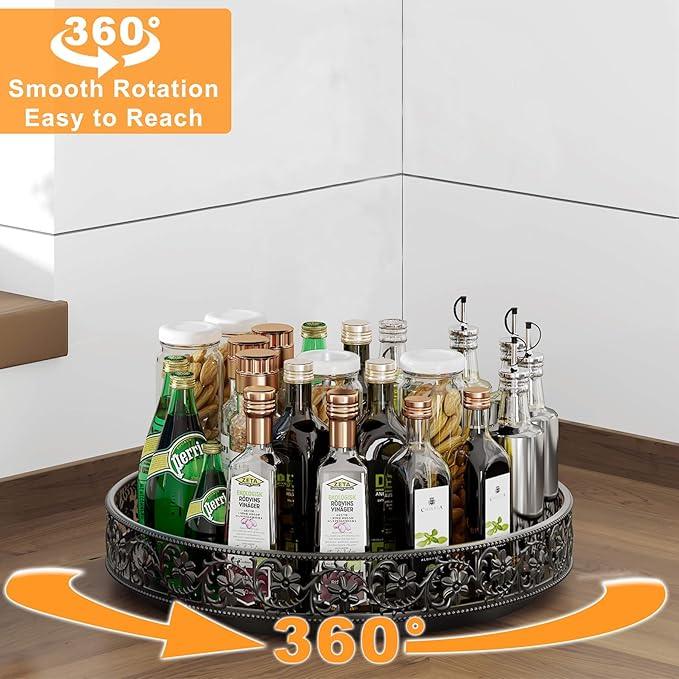 Lazy Susan Turntable Organizer, 13 inch Large Rotating Spice Rack Lazy Susan for Dining Table Top Cabinet Countertop Pantry Kitchen Cupboard Bathroom Black