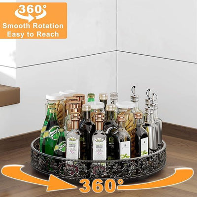 Lazy Susan Turntable Organizer, 13 inch Large Rotating Spice Rack Lazy Susan for Dining Table Top Cabinet Countertop Pantry Kitchen Cupboard Bathroom Black