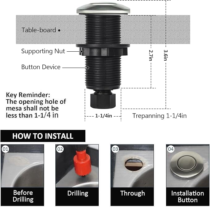 Garbage Disposal Air Switch Kit for SinkTop Waste Disposal with Stainless Steel Brushed Nickel Long Air Button by briidea