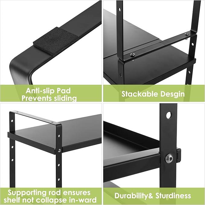 Expandable Cabinet Shelf Organizer Rack, Stackable Kitchen Counter Storage Shelves Stand, Adjustable Height Pantry Shelf Spice Rack (Black, 1 Pack)