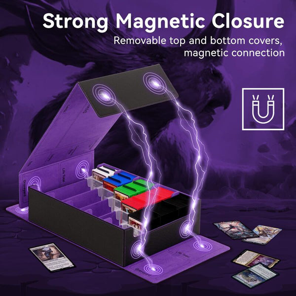 3800+ Capacity Card Storage Box. Includes 20 Dividers, 5 Supporters, Leather Magnetic Closure. Great for YuGiOh & MTG Cards.