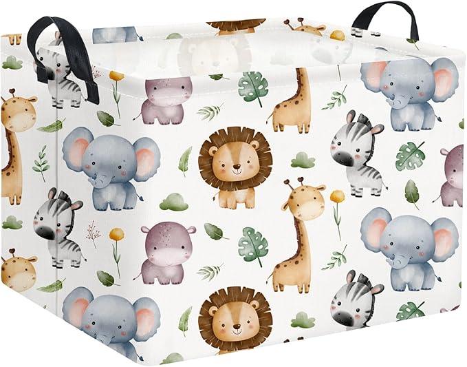 HIYAGON Rectangular Woodland Animal Basket Baby Storage Basket Storage Bin Organizer Box Animal Room Decor(Animal Basket)
