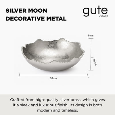 Decorative Silver Moon Decorative Metal Torn Hammered Asymmetrical Centerpiece Bowl