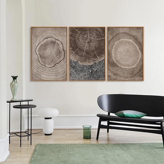 SIGNINART Beige Tree Ring Framed Canvas Wall Art Set, Abstract Black and White Rustic Wood Wall Decor, Neutral Wood Stump Artwork, Modern Art Prints for Bedroom Living Room Office 16