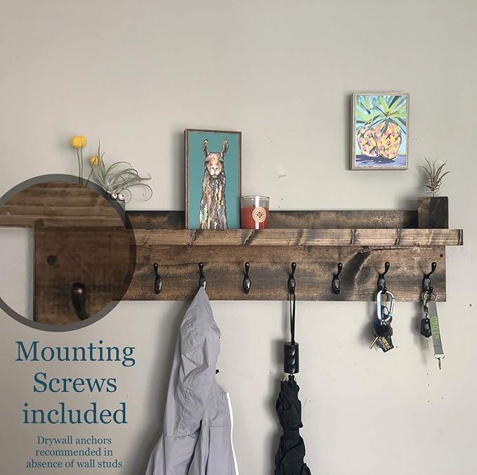 Coat Rack with Shelf Wall Mounted with Storage (Choose Your Length) Towel Rack Entryway Organizer Key Hooks (48