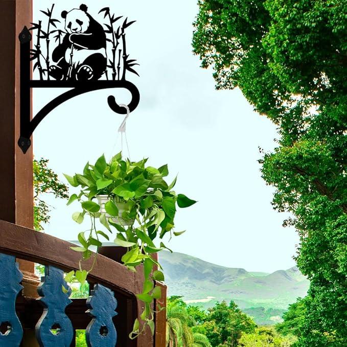 Peacoblue Iron Plant Hangers Holder for Outdoor Indoor Hanging Plants Flower Fern Pots Lantern Bird Feeder Wind Chimes, 12”x14” Weather Resistant Metal Wall Bracket Hooks for Porch Garden House(Panda)