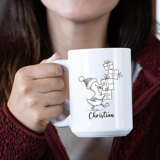 Duck Lover White Ceramic Mug Gift For Girlfriend/Boyfriend/Besties/Sibling, Personalized Duck Accent Coffee Cup, Customized Ducks Coffee Mug With Name, Cute Animal Lover White Travel Mug 11 15 Oz