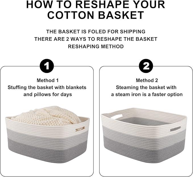 Large Storage Basket for Organizing, Woven Rope Basket for Shelves, Closet Organizer Bins for Clothes, Blanket, Toys, Baby Nursery Storage, 17.7