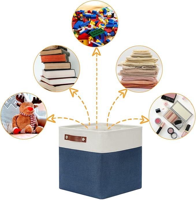 DULLEMELO Foldable Storage Cubes 12 x 12 Organizer Bins,Canvas Storage Bins Empty Gift Baskets for Organizing with SturdyLeather Handles, Closet Baskets for Nursery Storage(4 Pack - 12