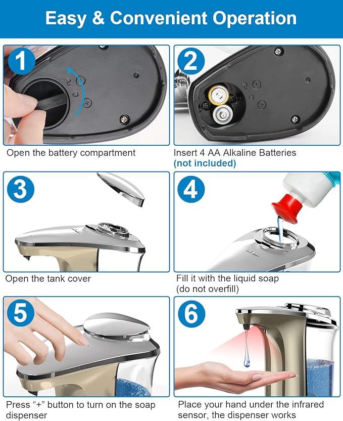 Automatic Soap Dispenser, Touchless Dish soap Dispenser 17oz/500ml with Upgraded Infrared Sensor, 5 Adjustable Soap Dispensing Levels, Liquid Hand soap Dispenser for Bathroom & Kitchen