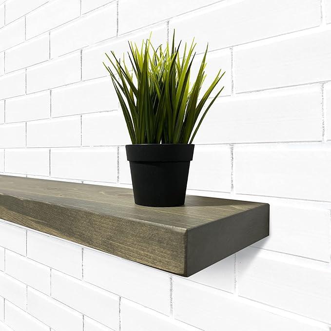 URBANDI, Rustic Floating Shelves, Set of 2, Hidden Bracket, Solid Wood, Heavy Duty, Wall Mounted Shelves, (Grey, 24Wx12D)
