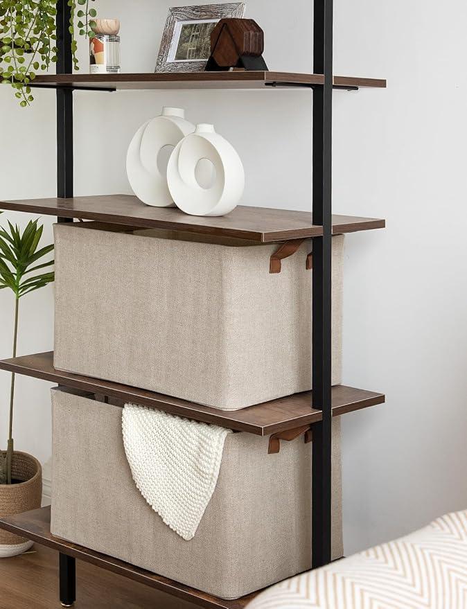 StorageWorks Storage Bins, Fabric Storage Bins for Shelves, Extra Large Storage Baskets with Metal Frame, Closet Baskets and Bins with Handles, Jumbo, Brown and Beige, 2-Pack