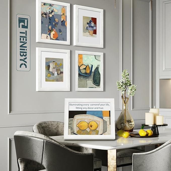 8.5x11 Picture Frame Set of 3 - White Woodgrain, Solid Wood & HD Tempered Glass, Table Display or Wall Hanging